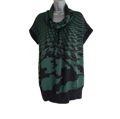 SCULTURE Women's Green/Black Geometric pattern Cowl Neck Top. Size UK 10, IT 42.