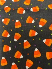 Fabric - OOP Halloween Candy Corn with Polkadots On Black Cotton 17 x 44 W