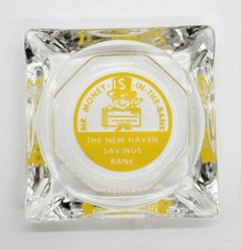 Rare Vintage Yellow New Haven CT Savings Bank Ashtray Mr Money In The Bank $