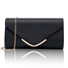 Black Clutch Purse for , Trendy Vegan Leather Envelope Evening Bags with Chai...