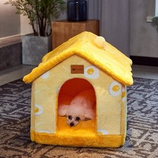 Yellow Medium Pet House Foldable Warm Dog Cat Bed Winter Cozy Cave