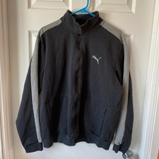 Puma Men  s Large Full Zip Sweatshirt Pockets Stretch Black/Gray