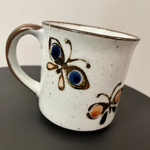 Vintage Otagiri stoneware coffee or tea mug with dragonfly, butterfly pattern