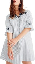 MADEWELL Cotton Poplin Striped Embroidered Breeze Coastal Nautical Dress Size S