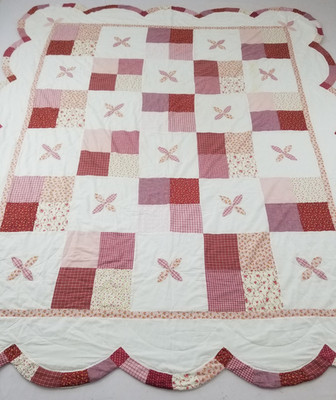 Vintage Handarbeit schön Patchwork Schachbrett bunt Quilt 107x90 cm