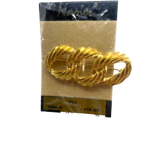 Napier Brooch Pin Twisted Links Gold Tone Jewelry Costume Original Wrap on Card