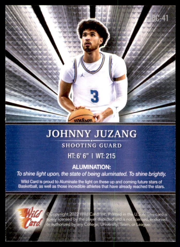JOHNNY JUZANG 2021-22 Wild Card Alumination Rookie Card RC #ABC-41 - Image 2 of 2