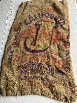 Vtg Johnston Farms Bakersfield California Top J Potato Empty Burlap Sack Bag