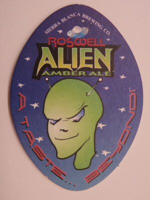 Beer Coaster ~ SIERRA BLANCA Brewing Co Roswell Alien Amber Ale ~ TEXAS ~ UFO