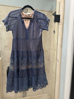 SUNDANCE Sweep of Lace Dress Blue Lined Short Sleeve Boho Cottagecore Size Xs | eBay SUNDANCE Sweep of Lace Dress Blue Lined Short Sleeve Boho Cottagecore Size Xs | eBay