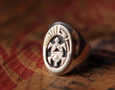 Sterling Silver 14K Gold Native American Turtle Ring 14.8 g Size 9.5