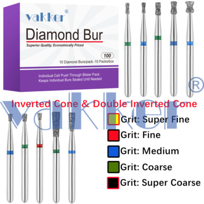 Vakker 10pc Diamond Burs Inverted Cone & Amalgam Buster High Speed Handpiece Bit