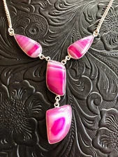 Pink Banded Botswana Agate Necklace Dainty 17-18" Artisan Handcrafted