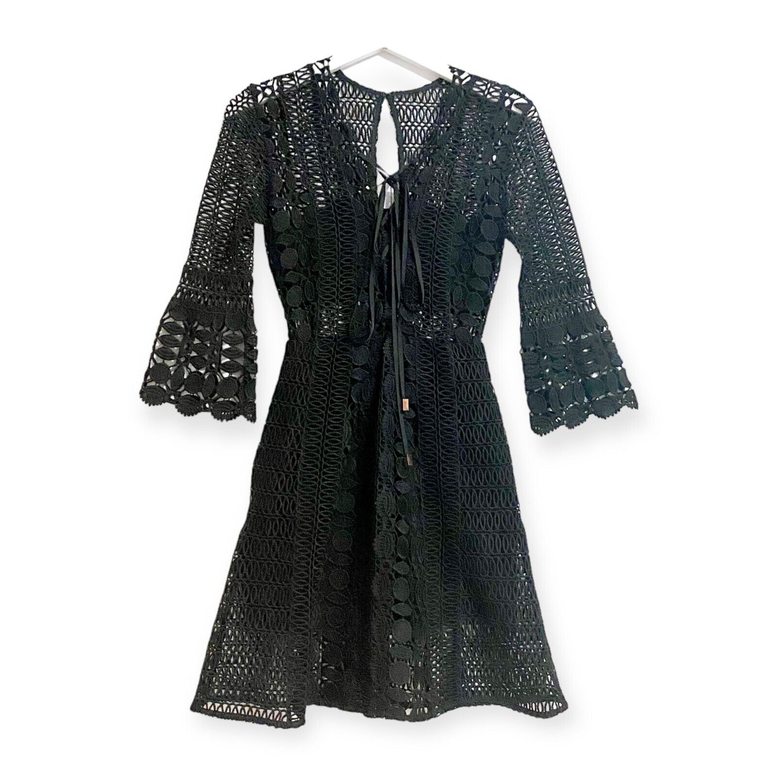 SELF-PORTRAIT Black A Line Lace Up Mini Dress, si… - image 1