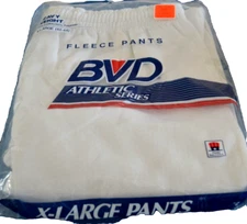 BVD Sweat WHITE Fleece Pants XL (42-44) ATHLETIC SERIES 50/50 USA NOS Vtg 1989