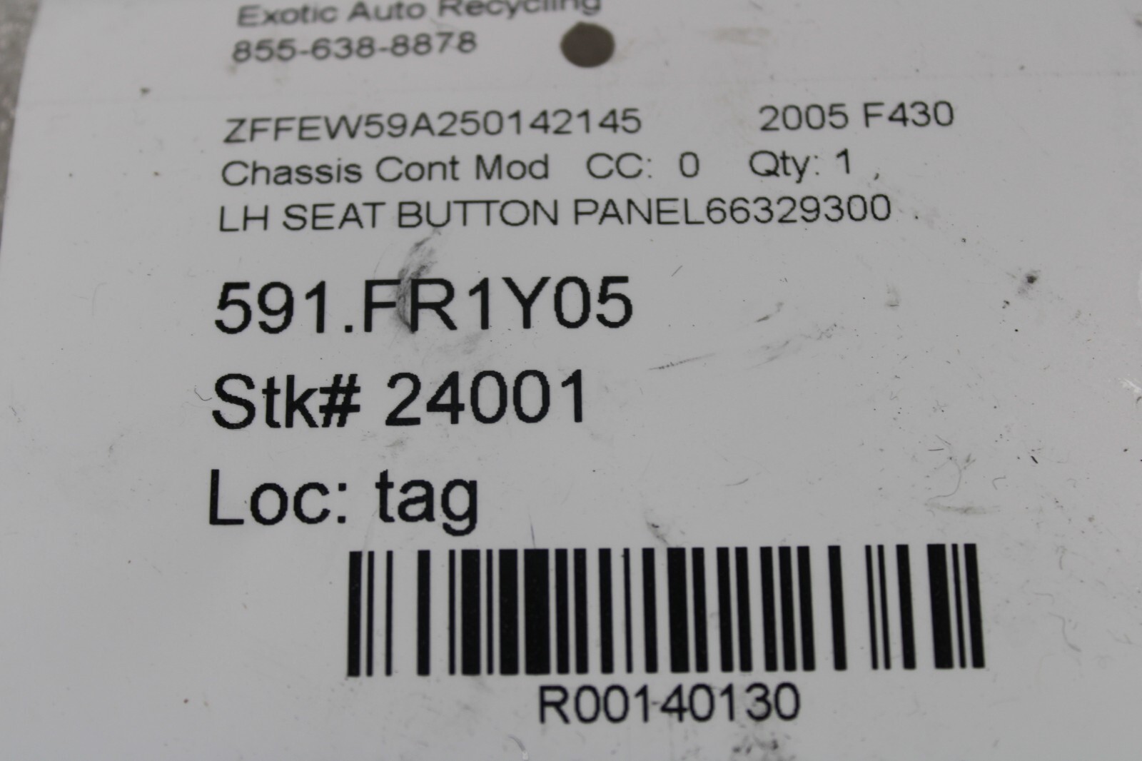 Ferrari F430, 360, 575, LH, Seat Control Switch, Fire Dmg, Used, P/N 66329300