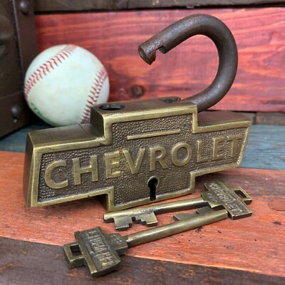 Chevrolet Large Brass Lock W/ Keys, Chevy Logo, Advertising