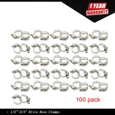 1/2"-3/4" Adjustable Drive Hose Clamps Fuel Line Clip Stainless Steel 100 Pcs