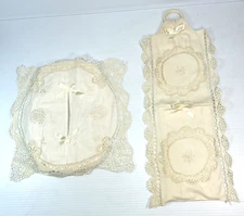 Set Cotton Tissue Box Cover & Toilet Paper Holder Embroidered Crochet Borders