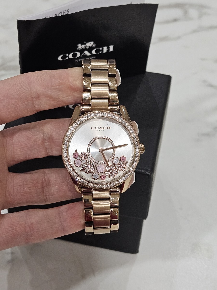 Coach Preston Quartz Crystal White Flower Dial Ladies Watch ROSE - Main Image
