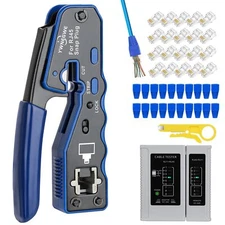 Rj45 Crimp Tool Kit Pass Thru Ethernet Crimper For Cat5e Cat6 Cat6a 8p8c Modular
