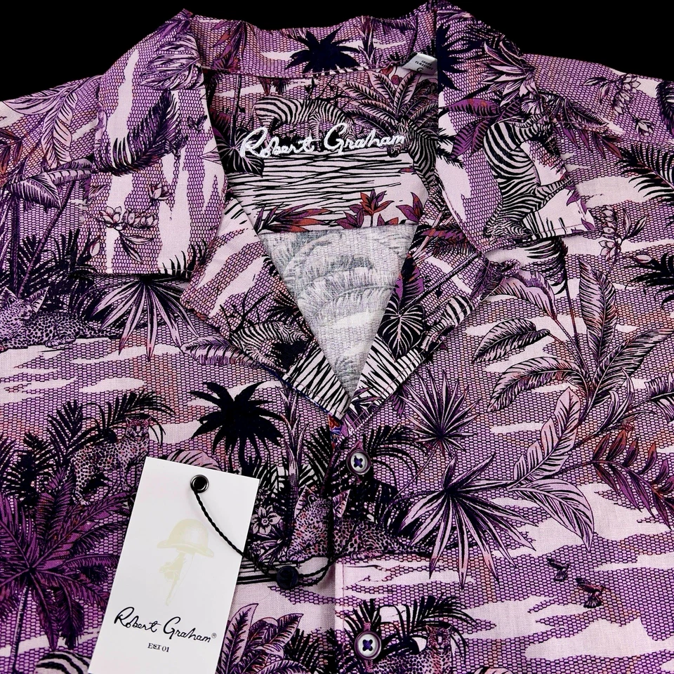 Robert Graham Geometric Tropical Floral Animal Print Short Sleeve Shirt 2XL $248 - Image 4 of 4