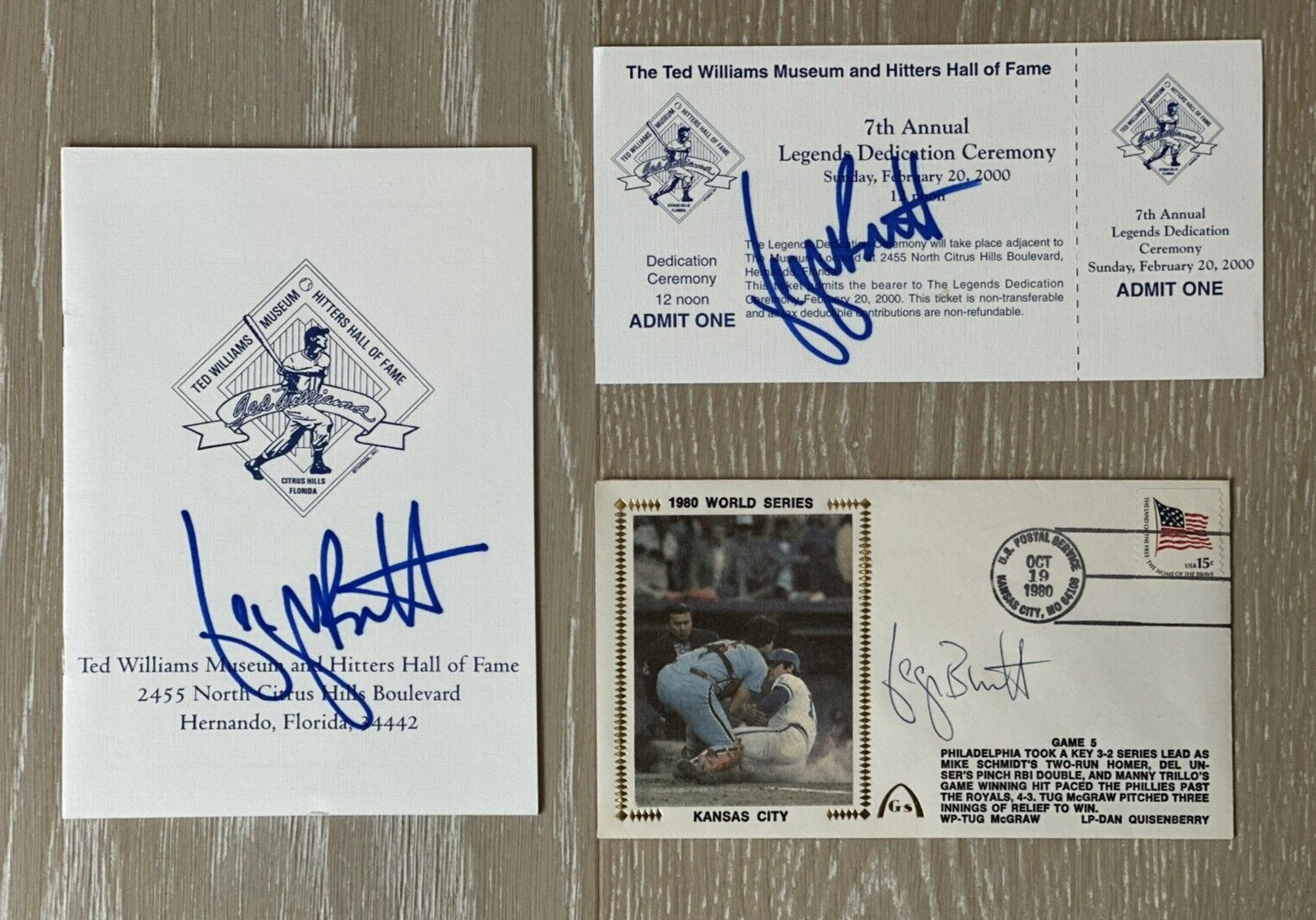 George Brett Signed Auto First Day Cover Ted Williams Musuem HOF Booklet Ticket