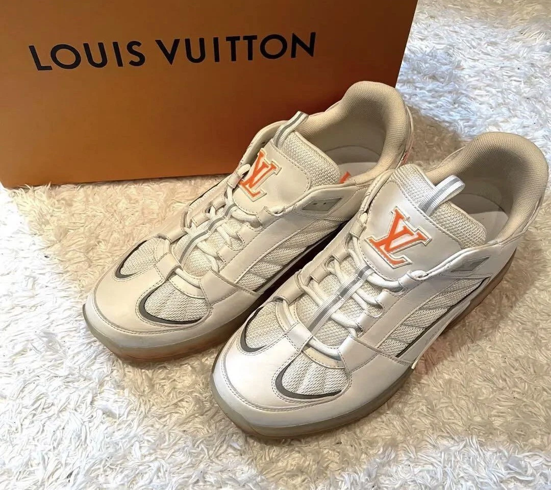 LOUIS VUITTON A View Line Sneakers Shoes 7.5 White X Orange Authentic Men  Used