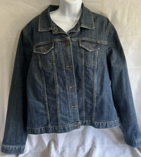 Lands' End Jean Jacket Blue Denim Button Front Women's Size XL Vintage