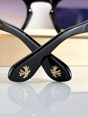 Chrome Hearts Black Sunglasses Luxury Square Frame Gold Cross