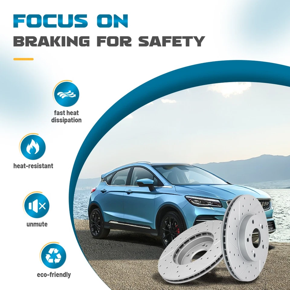 10.04" Front Drilled Rotors & Brake Pads for 2019-2022 Toyota Prius Prius AWD-e Foto 4 de 4
