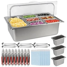 Pizza Topping Station Stainless Steel Spice Organizer Salad Bar Buffet Statio...