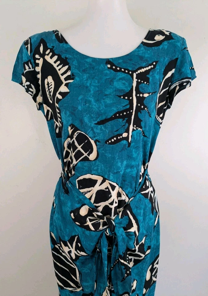 Verdadero Vestido Vintage All That Jazz Rayón Sarong Corbata Verde Azulado Batik Boho Resort 6 8 EE. UU. Foto 2 de 4