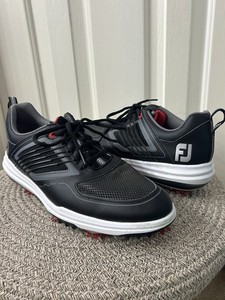 Athletic Sporty Golf‎ Shoes FootJoy Fury 10W Black Leather Mesh Spiked Cleats FootJoy FJ Fury Spiked Golf Shoes, Black -Style #51103 main image 4