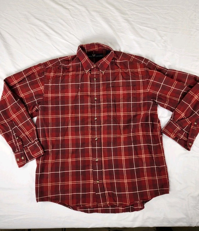 Reel Edward Shirt M Men Red Plaid Button Down Long Sleeve 100% Cotton Casual Out
