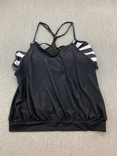 Blouse Style Mesh Racerback Tankini Swimsuit Top Womens XL Black White Stripe