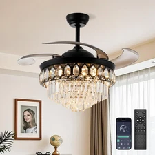 42″ Black Chandelier Ceiling Fan with Light and APP/Remote Control,Retractabl...
