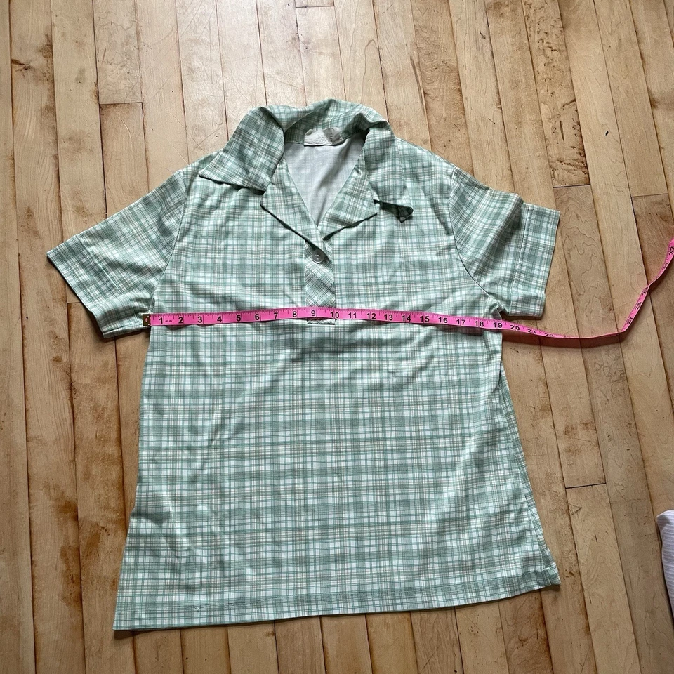 Camisa Polo Vintage Años 70 Smartique A Cuadros Hombres M Mujeres XL Verde Blanco Pullover Boho Foto 3 de 4