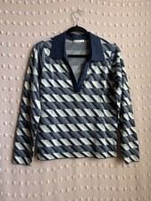 Marine Layer Women s Morgan Long Sleeve Polo Sweater Geometric Retro Sz M Blue