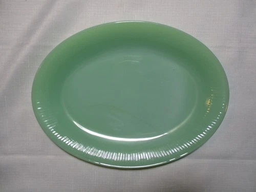 Vintage Fire King Jadeite Oven Glass Jane Ray 12" x 9" Oval Plate