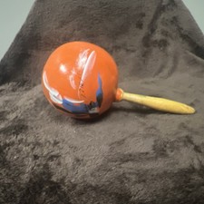 Vintage Mexican Maraca Shaker Wood Painted Red Mexican Folk Art Hand Painted