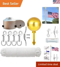Flagpole Kit with Gold 3'' Ornament, 50 Ft Rope & Essential Accessories