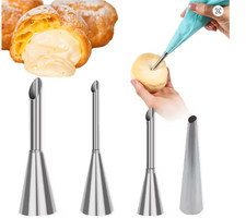 4Pcs Puff Pastry Piping Nozzle Set, Stainless Steel Decorating Tips for Cake Cup