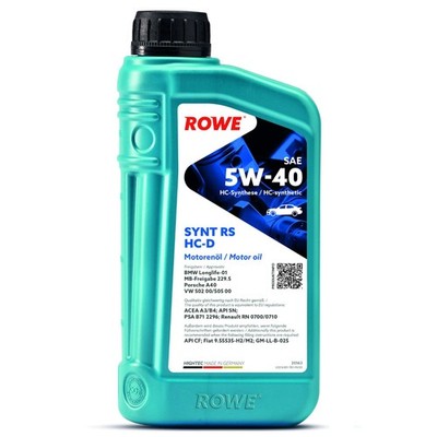 For ROWE OLEJE DODATKI 20163-0010-99 HIGHTEC SYNT RS HC-D 5W-40 1L ROWE BMW LL-