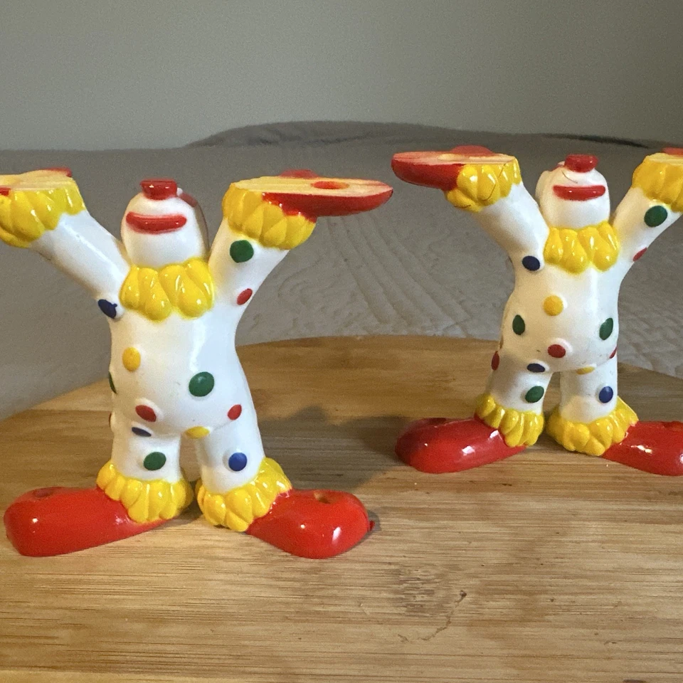 "2 adornos de nivel con soporte para pasteles de payaso Wilton 1973 blancos con lunares multicolores 4""" Foto 2 de 4