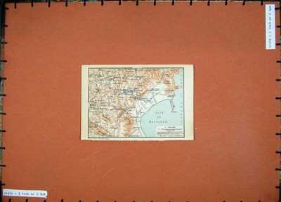 Original alter antiker Druck 1909 Farbkarte Griechenland Golfmarathon Apano Souli