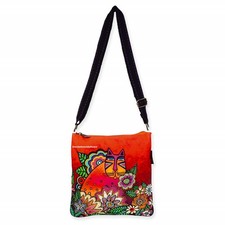 Laurel Burch Cat Chant D'Oiseau Birdsong Small Crossbody Tote Bag 8 x 10" NEW