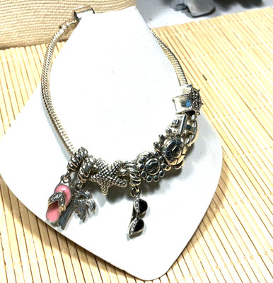 Fashion Bracelet Silver Tone Beachy Add A Bead Turtle Anchor Palm Tree Lot 100A