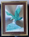1970s Vintage Mirror Framed Dufex Foil Art Print Golden Eagle 49cm x 38.5cm