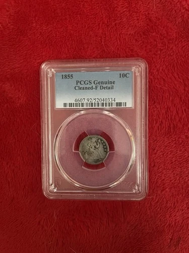 1855 PCGS F Detail 10C Seated liberty
